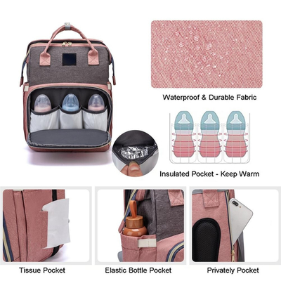 Striped Travel Waterproof Nylon Cloth Diaper Bag Backpack 1150g